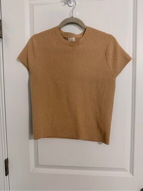 Classic Short-Sleeve Knit Skirt Set in Camel